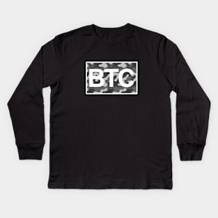 Bitcoin Black and White Camo Inside Kids Long Sleeve T-Shirt